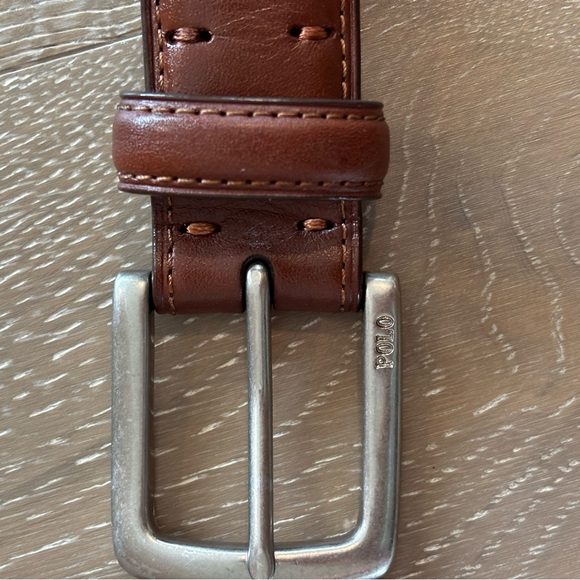 POLO Brown Leather Belt with Embossed Logo 32 - Picture 1 of 12